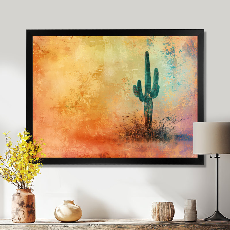 Désert du Nevada, Cactus Saguaro - Art mural de cactus floral, salon, H 30 po x l 40 po, Noir