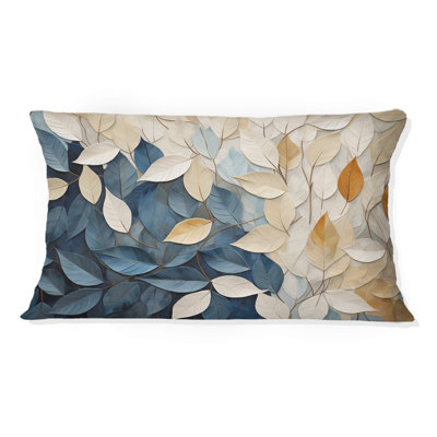 Coussin décoratif beige et bleu minimalisme Leaves Collage