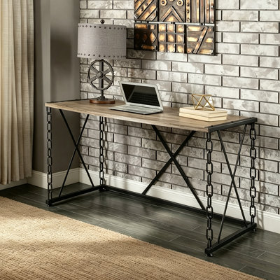 Bureau Jodie de style industriel de 122 cm (48 po) – Plateau en placage de chêne vieilli, structure en métal noir vieilli, bureau d'écriture ouvert unique pour la maison ou le bureau à domicile