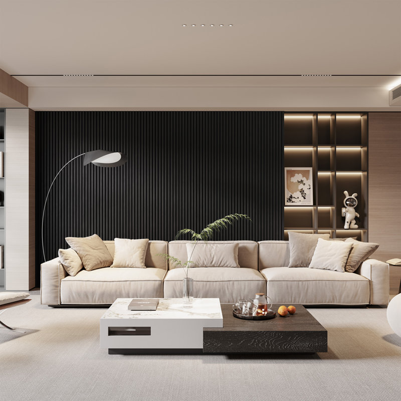 2 PCS 106"L x 20.5"W & 94.5'' Lx 24"W Acoustic Slat Wall Panels, Eco-Wood Look for Home/Office Wall & Ceiling, Black