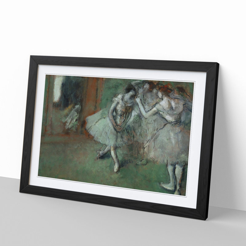 A Group of Ballet Ballerina Dancers by Edgar Degas - Picture Frame Painting on MDF, 48cm H x 65cm W x 2cm D, Black Framed