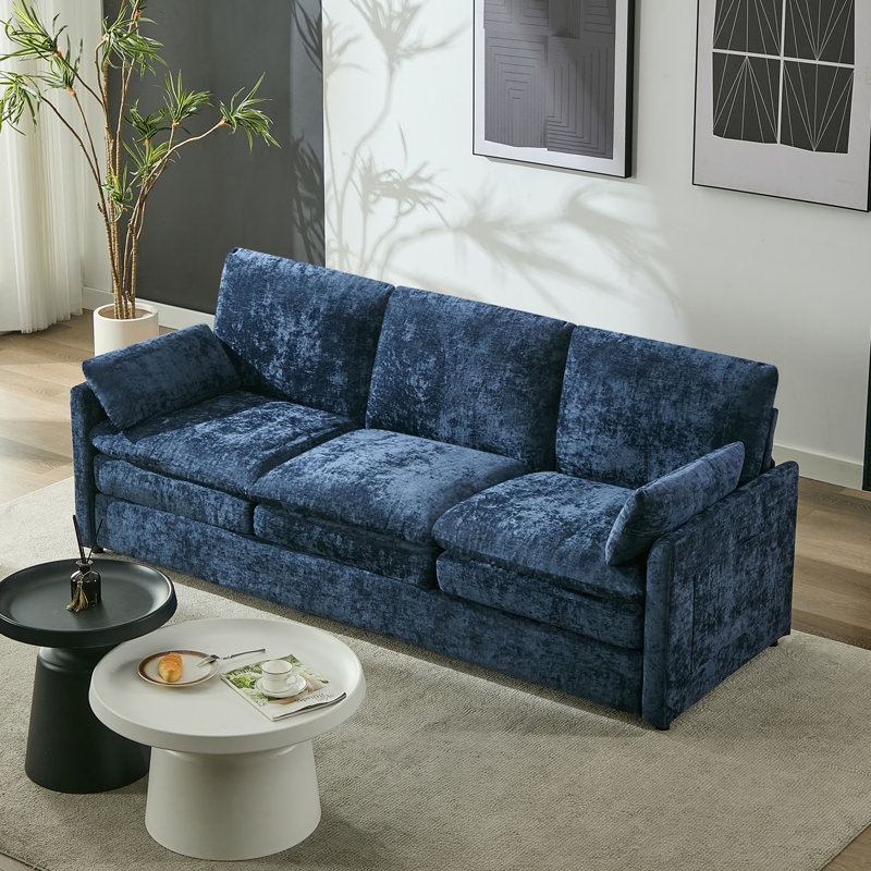  83.5'' W Luxury Chenille Upholstered Deep Seat Sofa, Blue