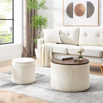 Repose-pieds beige avec rangement en chenille beige - installation cachée, 2, chaise ronde avec siège confortable, construction, pour la maison