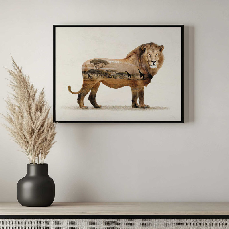 «Landscape Lion Fusion» par Amber Sterling, reproduction d'art, L 24 po x H 18 po, Brun, Toile avec cadre