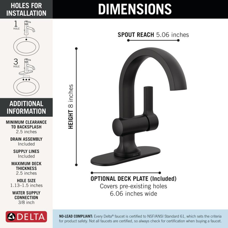 Robinet de salle de bain Albion, Noir mat