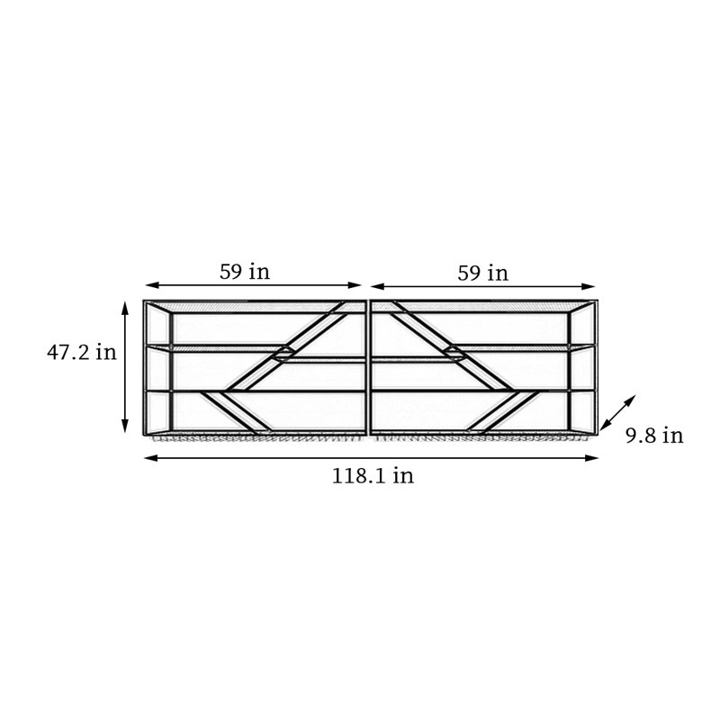 Simple black wall mounted wine rack, 47.2" H x 118.1" W x 9.8" D