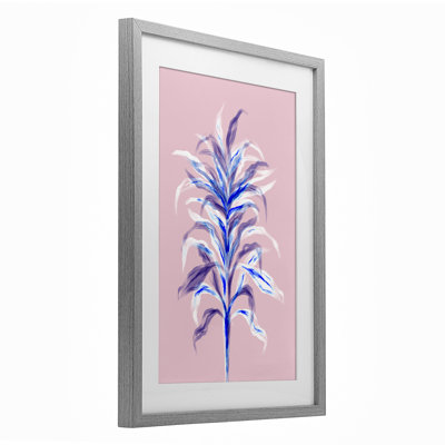 Bambou rose avec feuilles, reproduction sous verre, design par Martina Pavlova