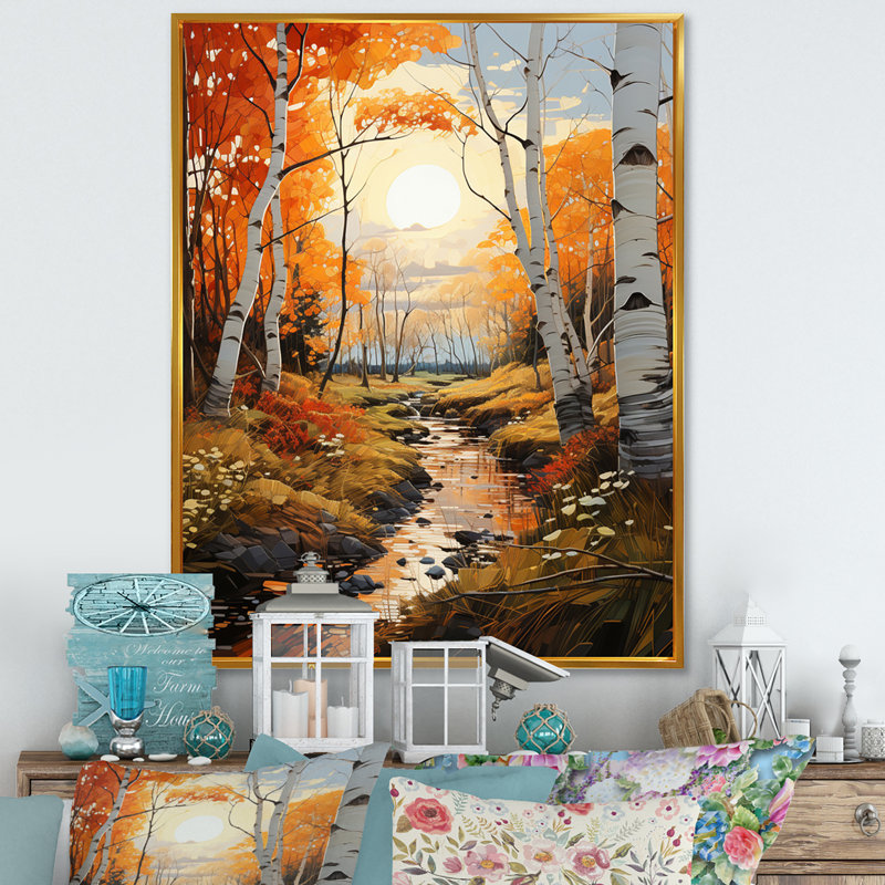 Reproduction d'art sur toile Cortlan Birch Woods Autumn Sonata VII, H 32 po x l 24 po x P 1 po, Cadre flottant doré