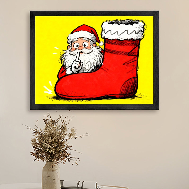 Fantaisie de Noël rétro encadrée noire - Mini art mural de père Noël, impressions de style rétro, H 13 po x l 17 po