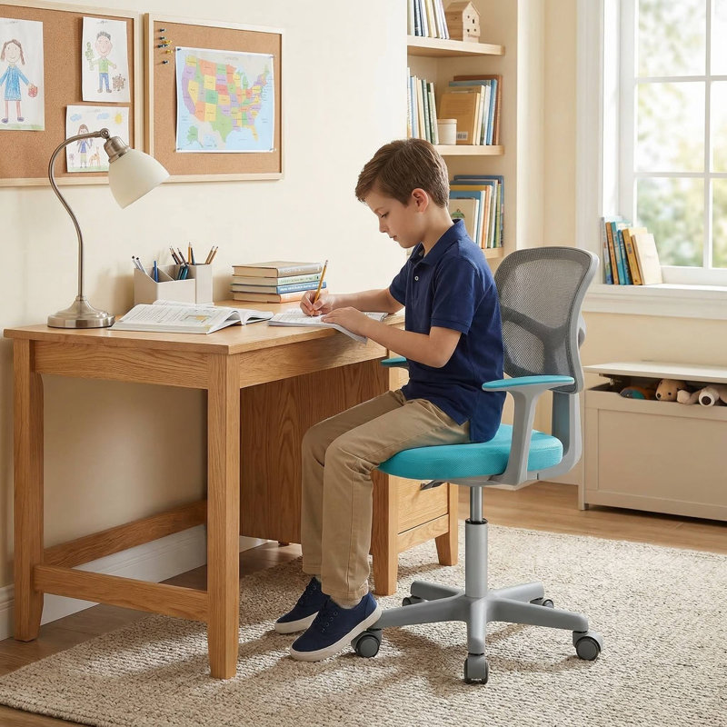 Fauteuil de bureau ergonomique, rembourré, confortable, à hauteur ajustable et à hauteur réglable avec 5 roulettes universelles à roulement doux et une base de soutien stable pour la chambre des enfants