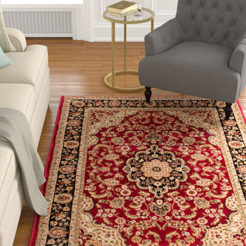 Cobbins Medallion Kashan Red Traditional Rug, Rectangle 5'3" x 7'3"