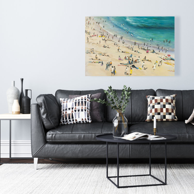 Foule d'été à la plage - Toile turquoise pour la décoration intérieure