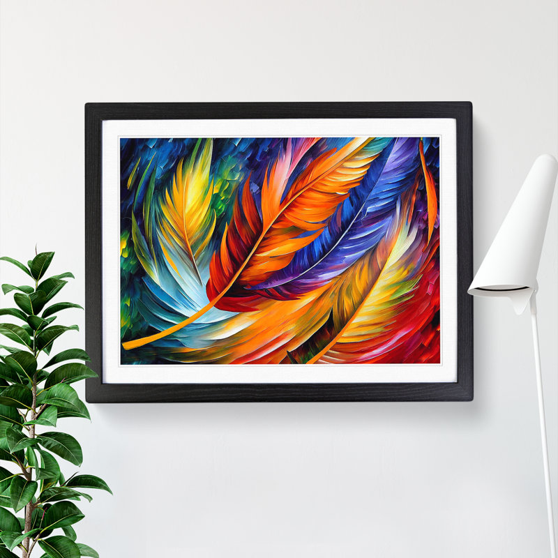 Bird Feather - Single Picture Frame Painting, Black Framed, 25cm H x 34cm W x 2cm D