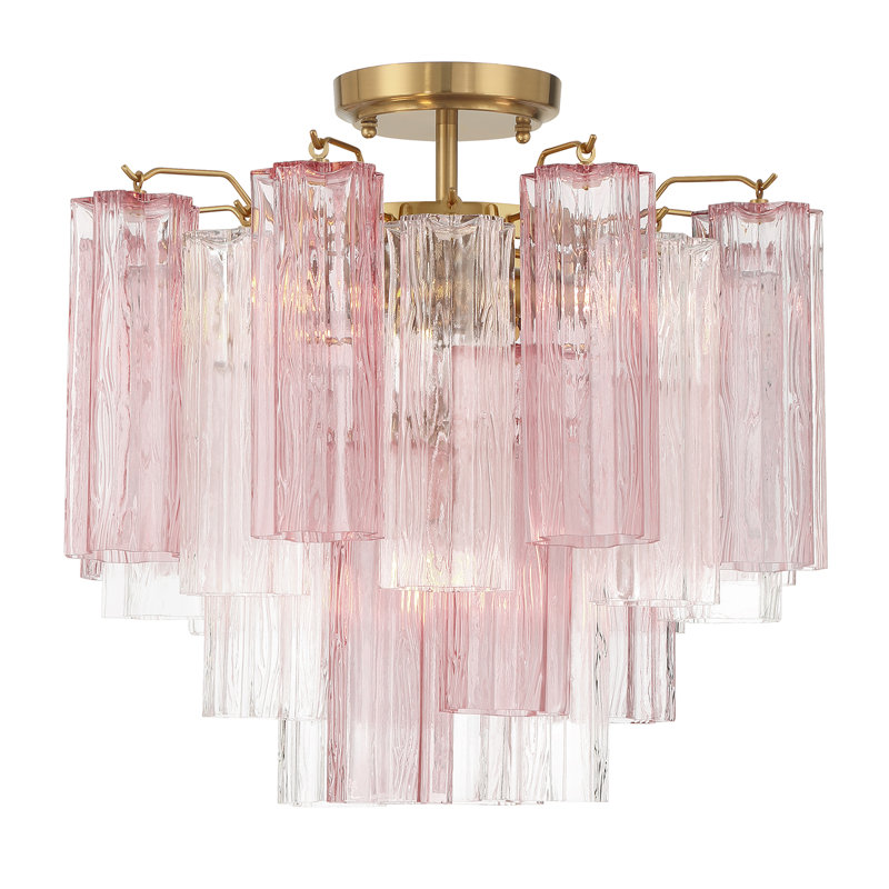 Wesham 4 Light Aged Brass Semi Flush Mount, Aged Brass, Pink