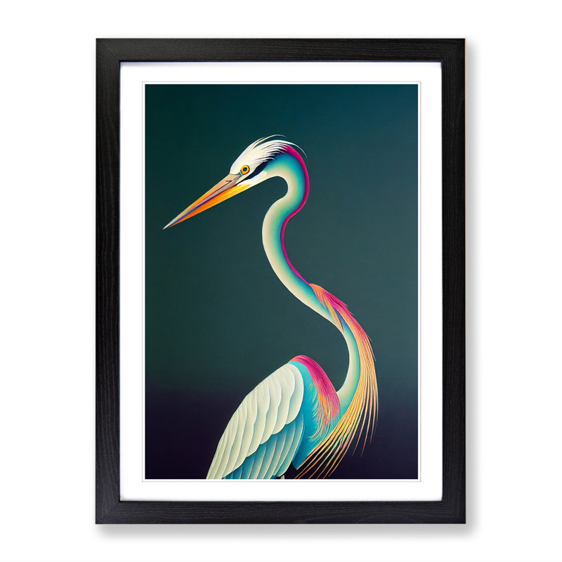 Cuyamaca Heron Painting Hypreprism - Picture Frame Print, Black, 64cm H x 46cm W x 2cm D