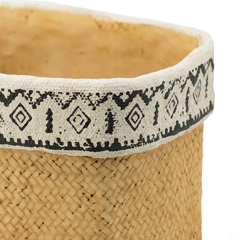 Set Of 2 Rectangular Basket Planters With Geometric Trim, L:10.5X8.5X8" S:7.5X5.5X6.5"