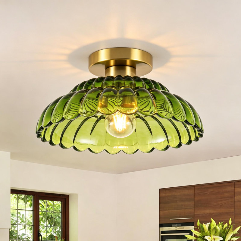    Moncia 1-Light Fluted Glass Semi-Flush Mount Ceiling Light, Green