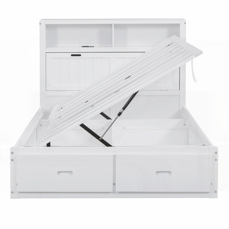Lit plateforme double en bois avec rangement - aucun sommier nécessaire Robuste!, Lit double, Blanc