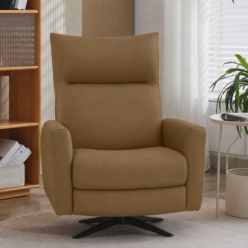 Fauteuil inclinable pivotant en cuir véritable avec deux haut-parleurs Bluetooth intégrés, Brown