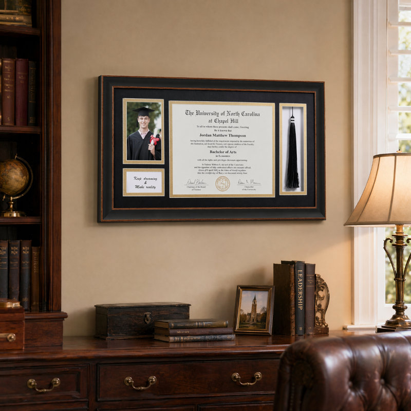 Matte Black Diploma Frame with Tassel Holder and Picture Display, Black/Gold, 8.5" x 11"/4" x 6"