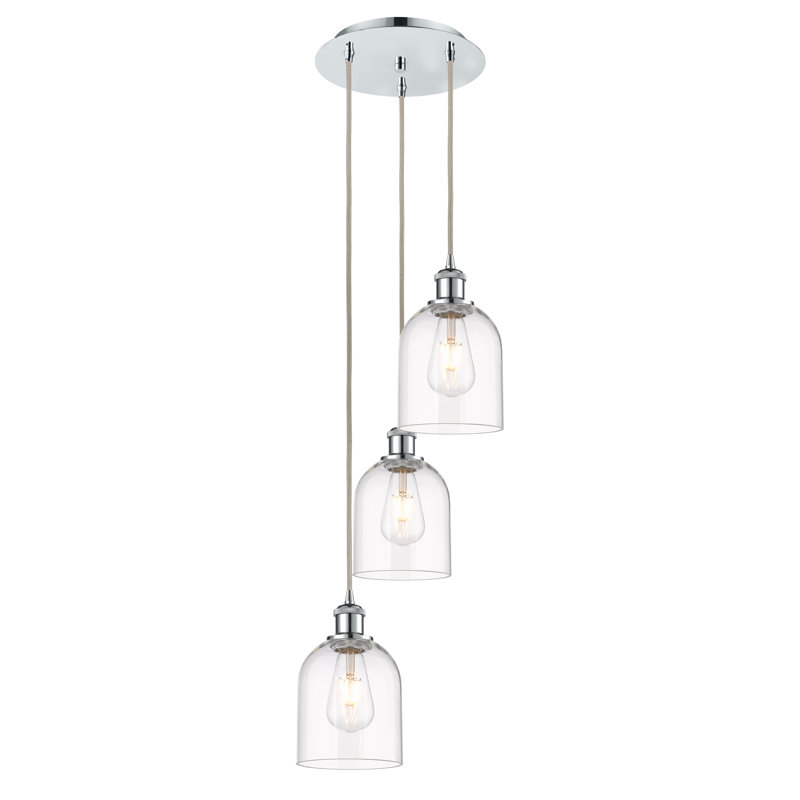 Luminaire suspendu grappe 3 lumières Odaniel, Chrome poli, Transparent