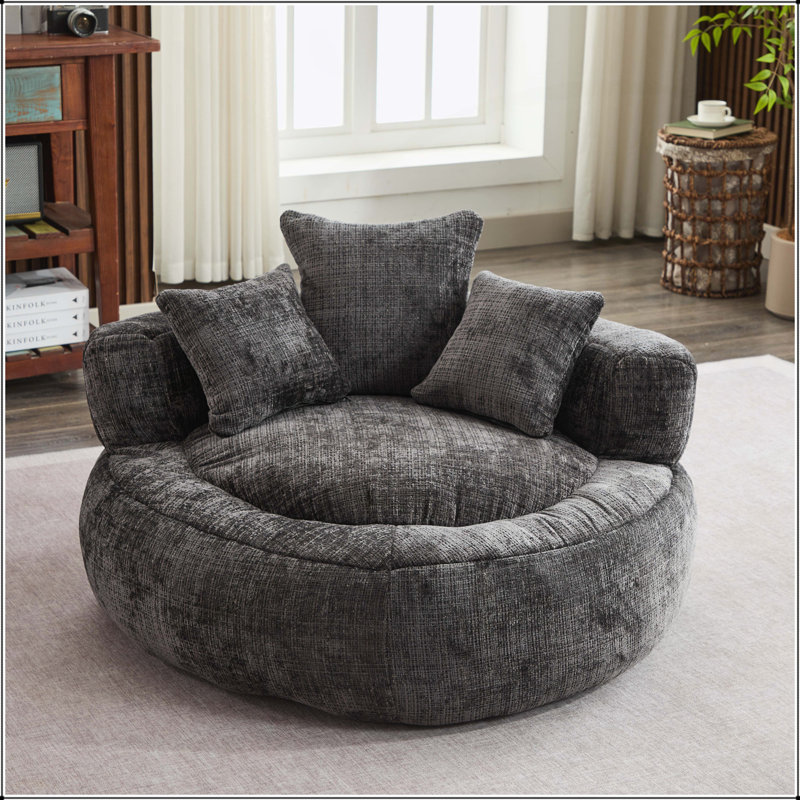 Jeremy Bean Bag Chairs for Adults/Teens with Filling, Ultra Soft Chenille Cover, Round Design for Indoor & Outdoor Use, Black