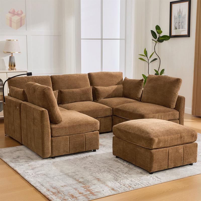 Canapé modulaire en chenille, Chenille brun