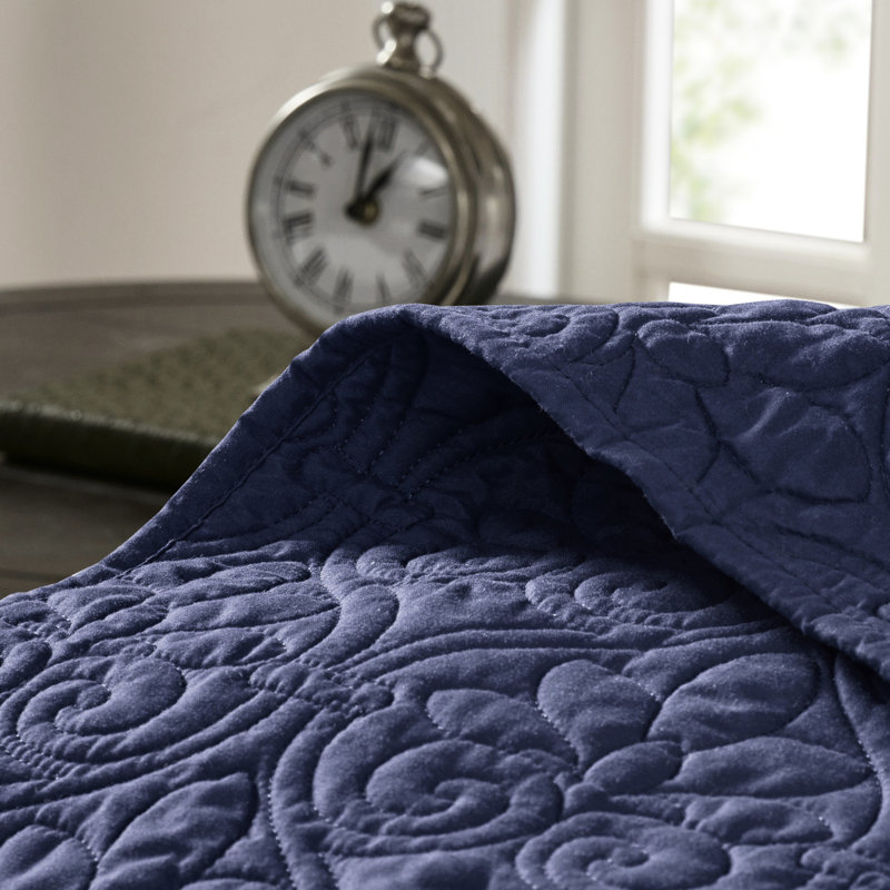 Courtepointe bleu marine pour lit simple / simple TG - rembourrage 90% coton Un magnifique look lavable à la machine réversible, doux, prélavé, classique et intemporelle