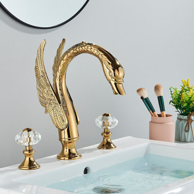 Widespread Golden Swan Style Bathroom Sink Faucet Deck Mount Sink Mixer Tap