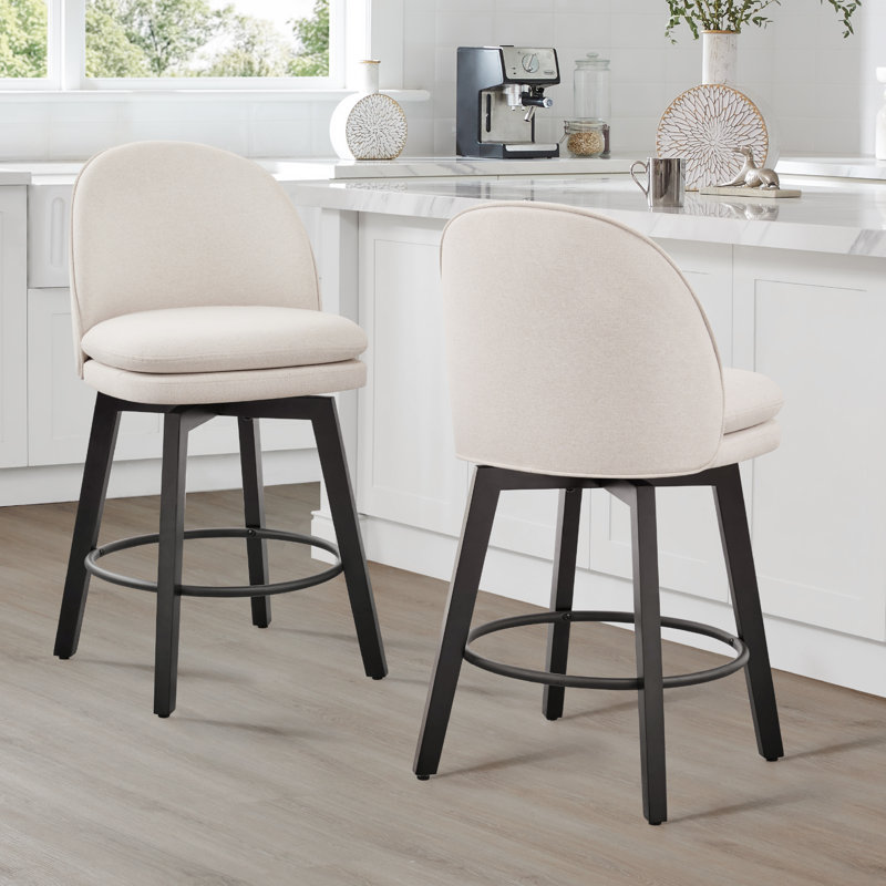 Tabouret de comptoir pivotant rembourré Mckenli, Crème, 2