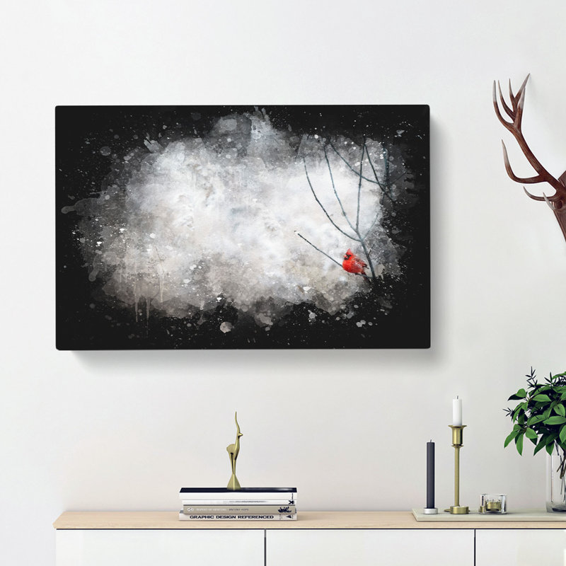 Red Cardinal Bird - Wrapped Canvas Painting, 35cm H x 50cm W x 3cm D
