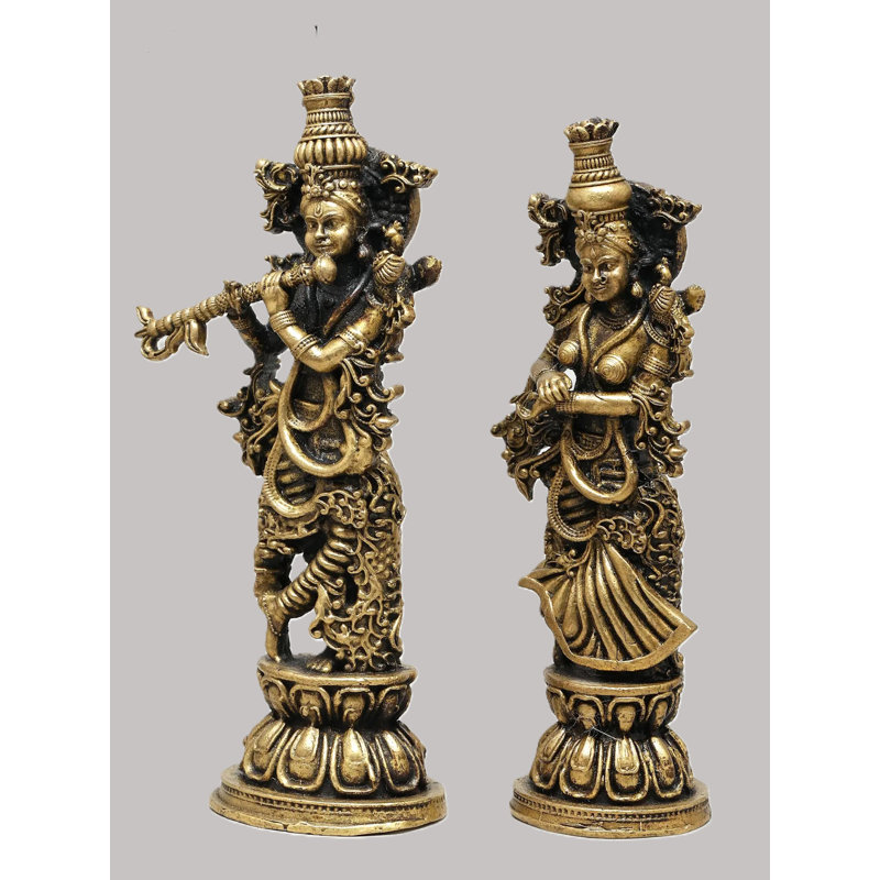 Ensemble de petites statues Panchadhatu Radha Krishna