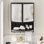 Garde-robe en verre arqué noir à double porte 23,63 po, miroir incassable, rangement en couches, tablette ouverte, salle de bain, peu encombrant, pratique, esthétique