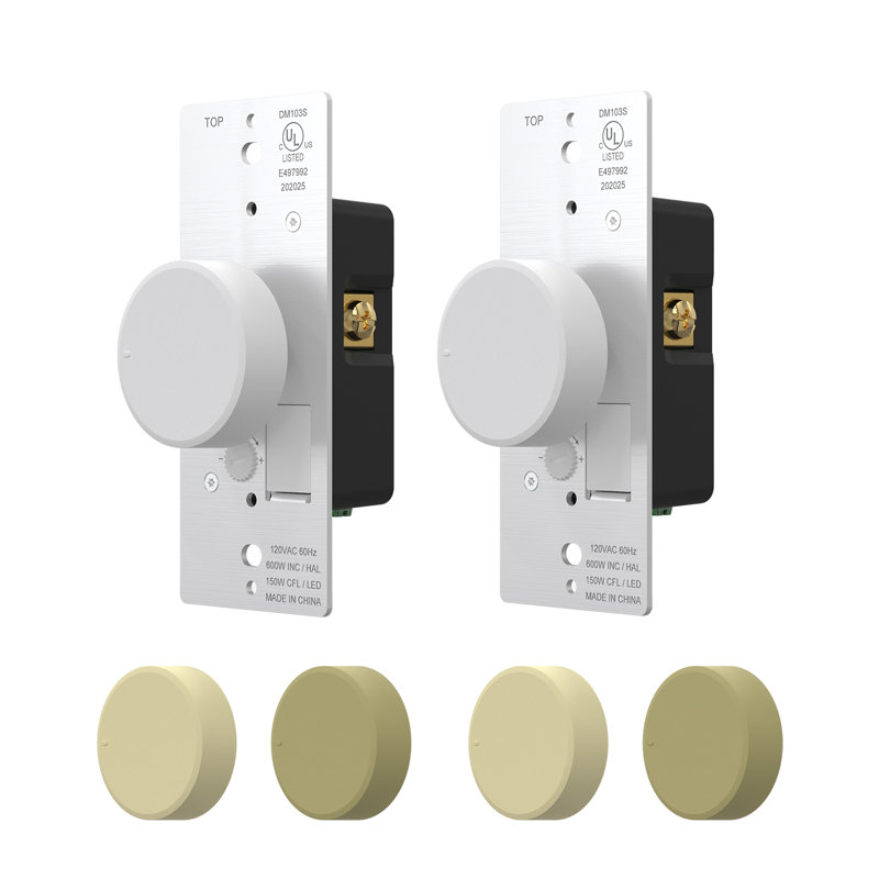 White and Ivory Rotary Dimmer Switch with Gloss Finish, 2-Pack