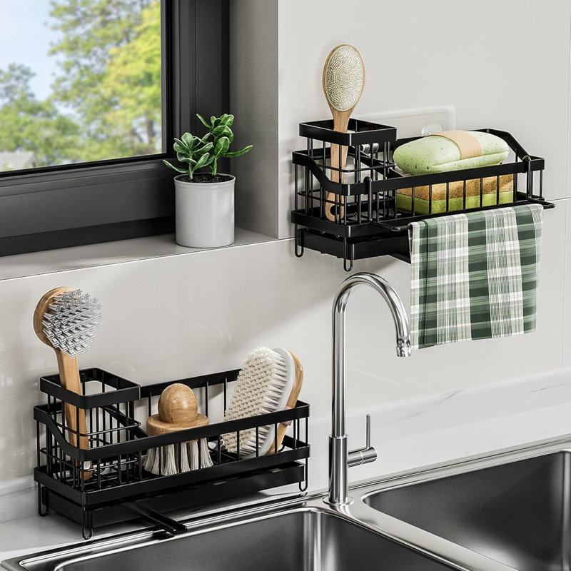 Organisateur de chariot d'évier de cuisine - Porte-éponge multifonctionnel avec compartiment à brosse
