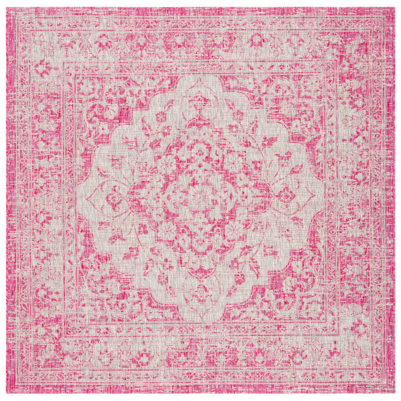 Arneshia Oriental Pink/Cream Indoor/Outdoor Area Rug, Square 6'7"