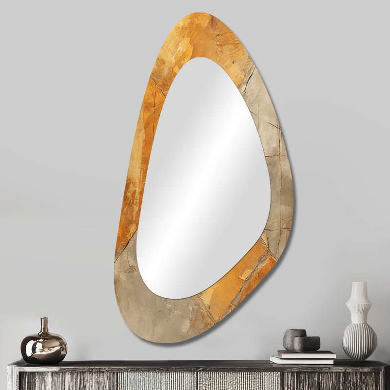Eudora Gold Abstract tile mosiac charm - Tile Unique Shape Mirror, Gold Asymmetrical Decorative Wall Mirror, Printed Metal Art