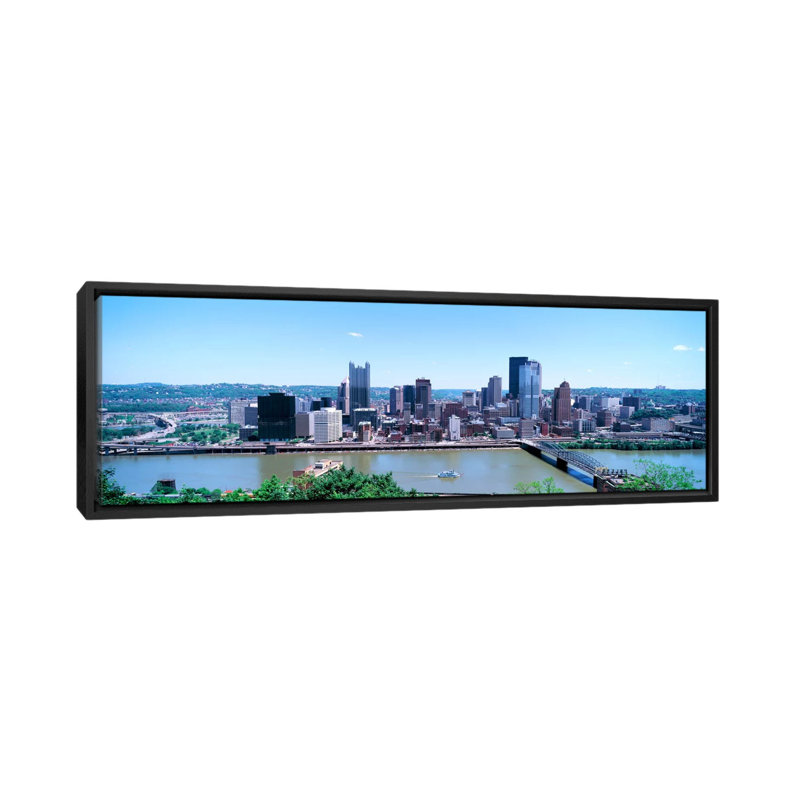 Bâtiments au bord de l'eau, rivière Monongahela, Pittsburgh, Pennsylvanie, États-Unis - impression panoramique sur toile tendue