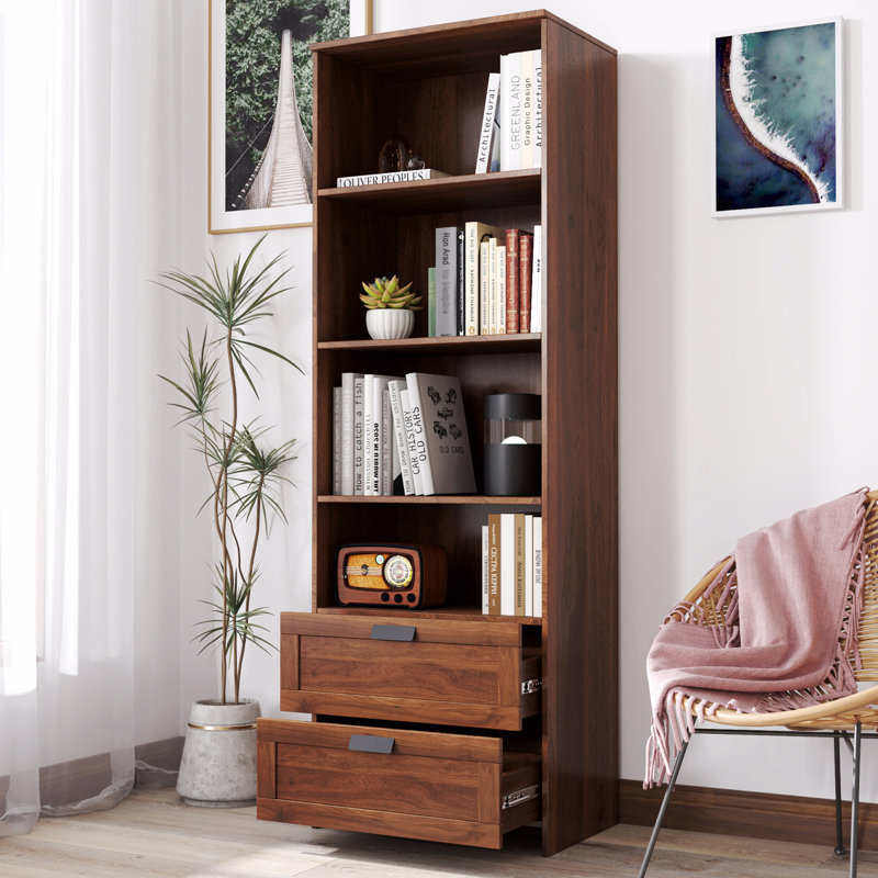 Bibliothèque avec tiroirs, hauteur 70,87 po, 4 tablettes, moderne