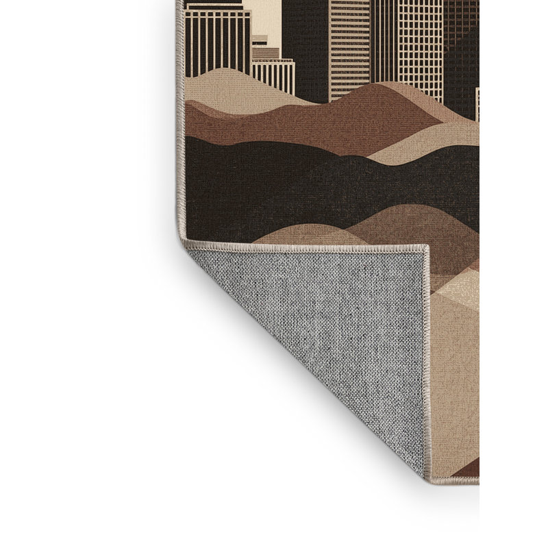 Machine Washable Ovaline Modern & Contemporary Geometric Rug in Brown – Binding, 5x8