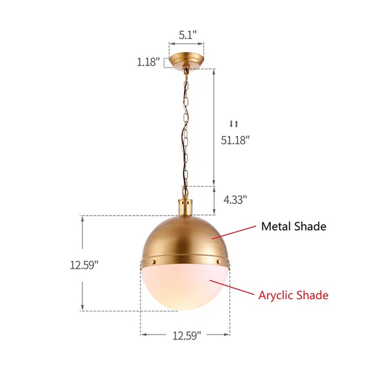 Everly Quinn 1 Light Single Globe Pendant Lamp Torino Gold Metal Acrylic  Shade Island Lamp Kitchen Island Lamp | Wayfair