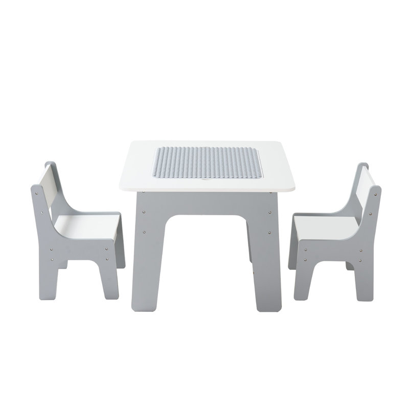 Ensemble de table d'activités pour enfants en bois blanc et 2 chaises avec plateau de jeu double face et rangement pour tout-petits