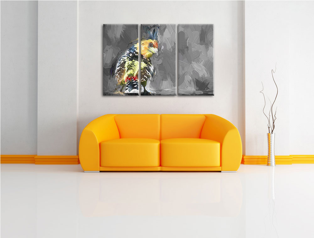 3-tlg. Leinwandbilder-Set Wunderschöner Hauben-Bartvogel, Kunstdruck