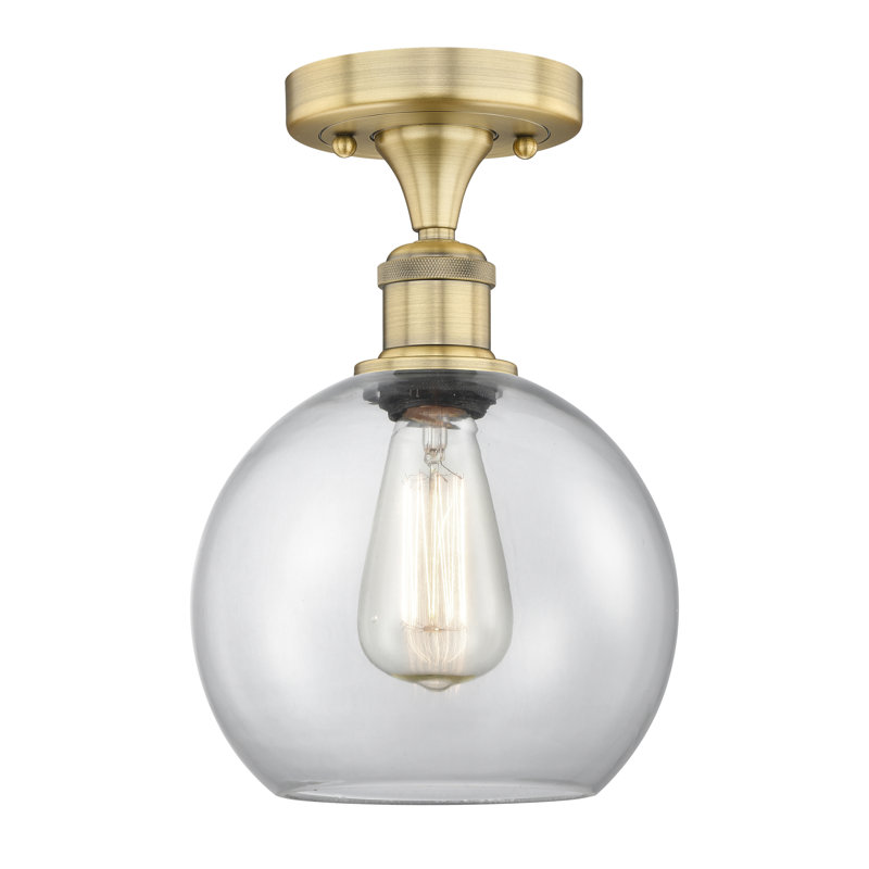 Plafonnier Grampian, Transparent, Laiton brossé, H 13 po x l 8 po x P 8 po