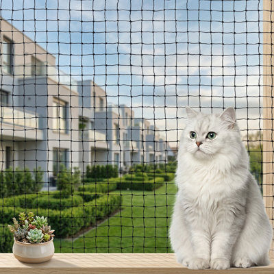 Balcony Safety Mesh For Cats, Transparent Nylon Anti-Fall Netting, 10 X 33 Ft, Black, For Railings, Windows & Stairs