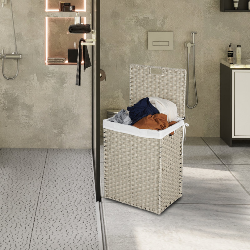 Panier à linge moderne en osier avec poignées, Gris