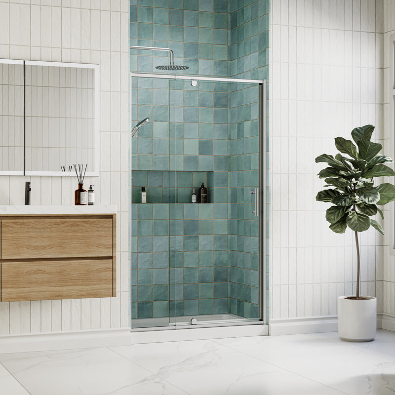 38" - 42" W x 71" H Pivot Swing Semi-Frameless Shower Door  with 1/4" (6mm) Crystal Clear Tempered Glass, Chrome