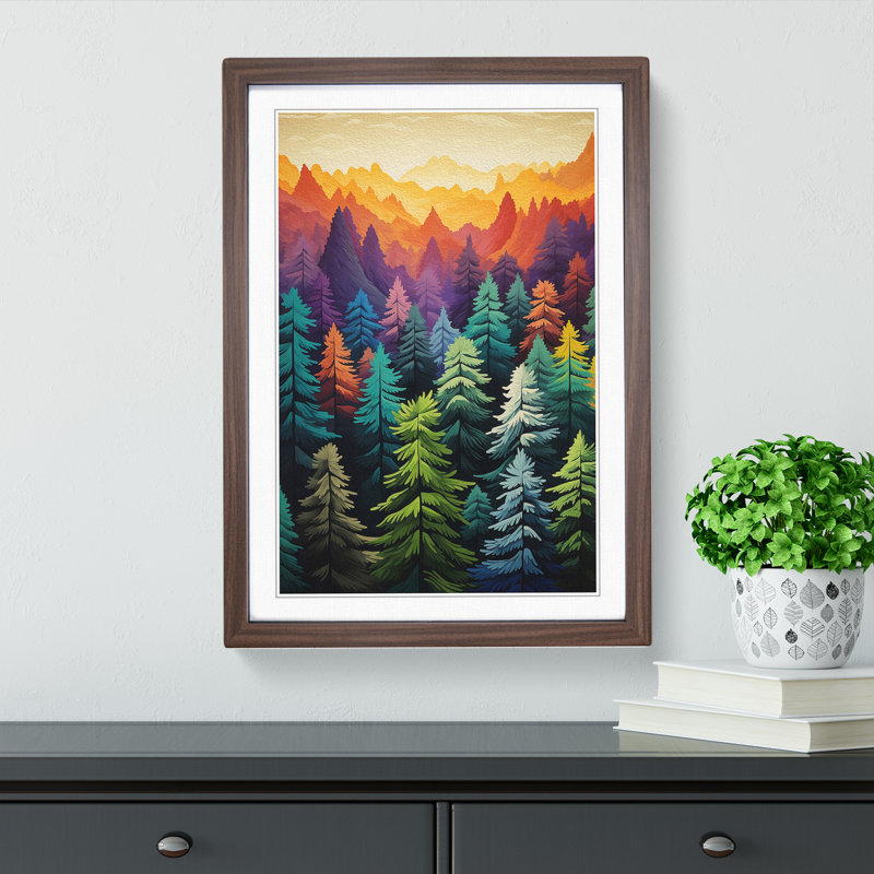 Pine Tree Colour Field - Single Picture Frame Print on Wood, Walnut Framed, 64cm H x 46cm W x 2cm D