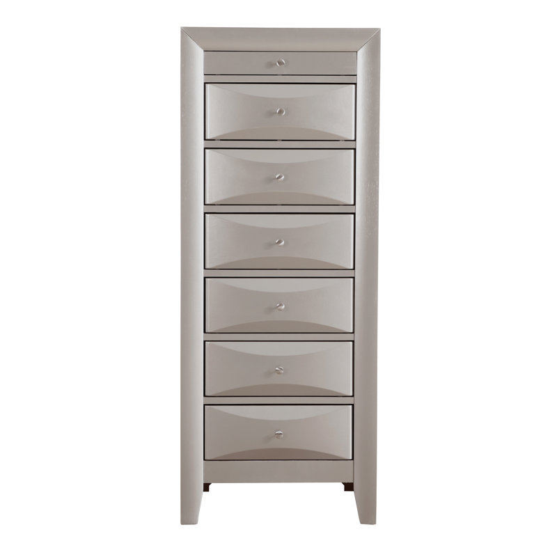 Commode 7 tiroirs Marilla, champagne argenté, Champagne