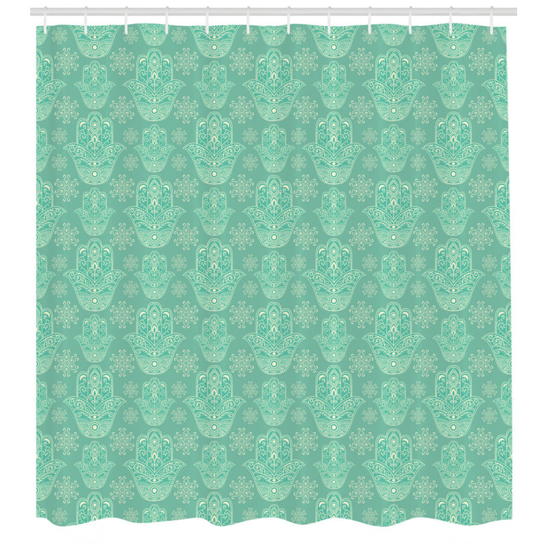 Ensemble de rideau de douche et crochets hamsa, H 75 po x l 69 po